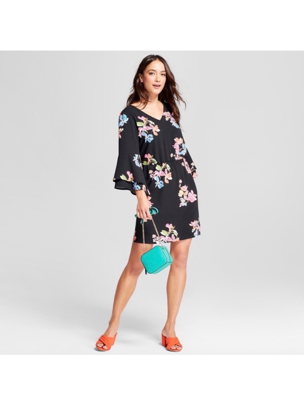 a new day Black Floral V-Neck Mini Dress